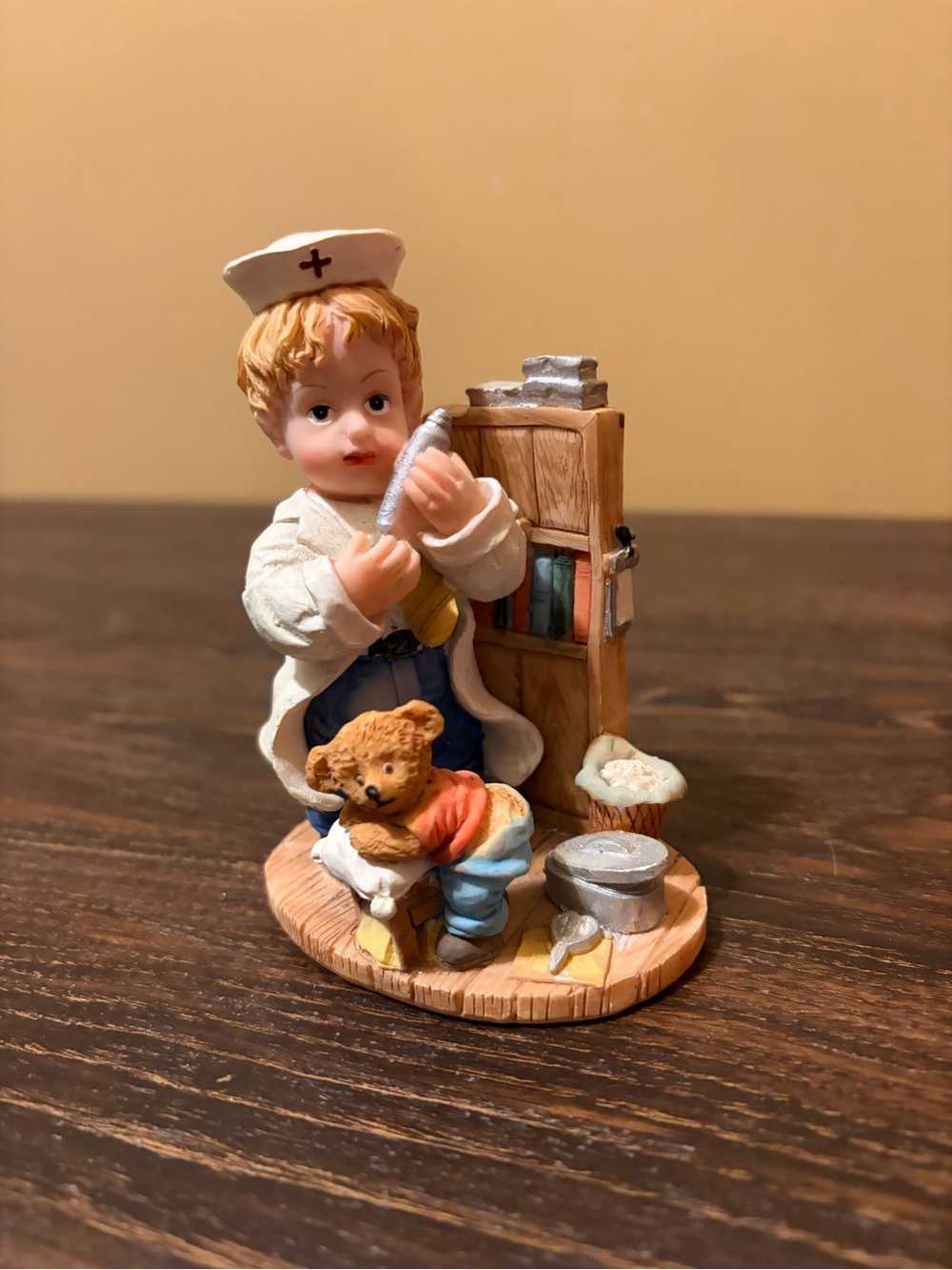 Blonde-Haired Nurse Figurine with Teddy - Multicolor Collectible